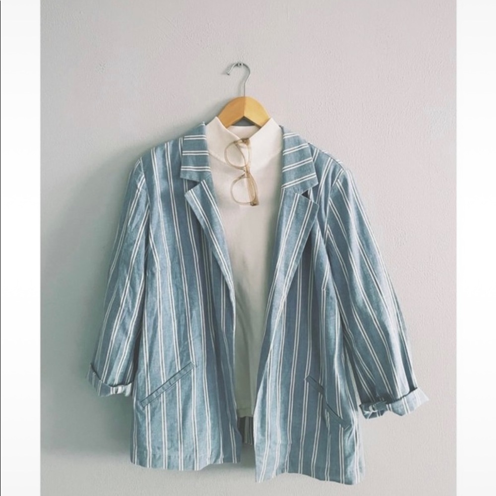 Chico's Indigo Stripe Chambray Blazer New